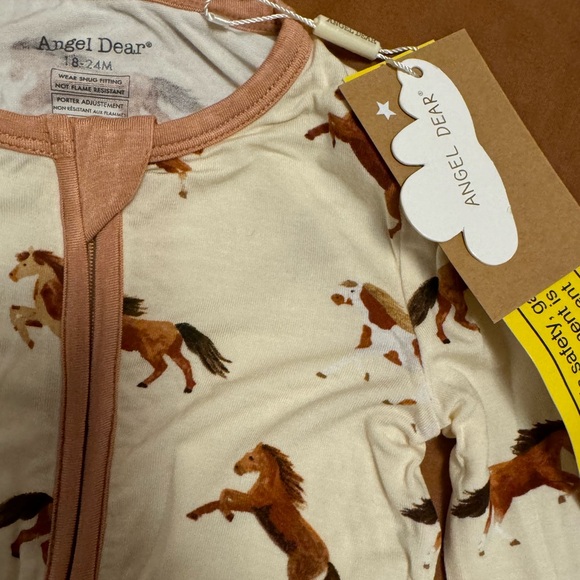 Angel Dear 2-Way Zipper 1-pc Convertible Bamboo Pajama 18-24 M in Horse Print - Picture 3 of 6
